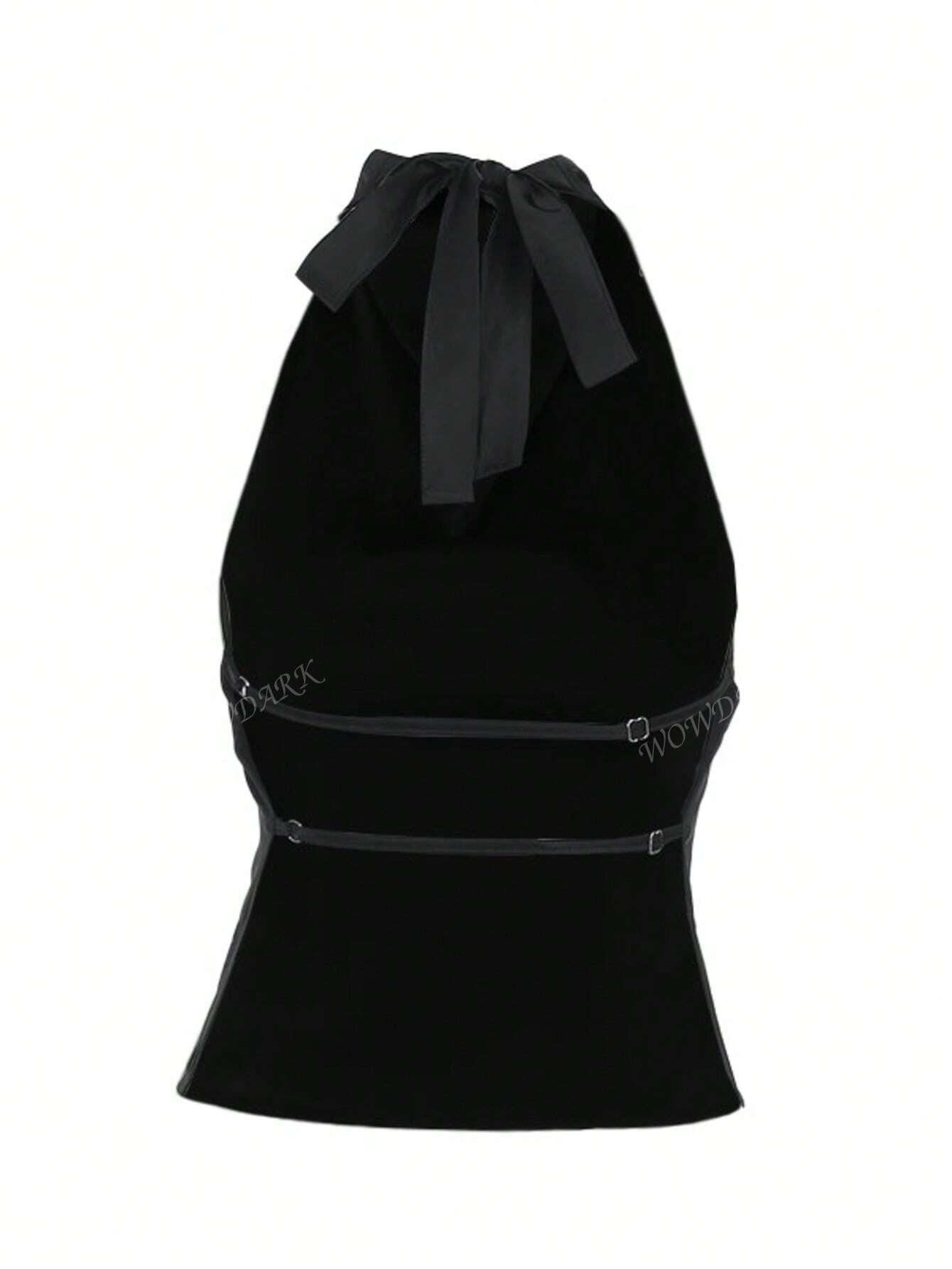 CZARNY SATYNOWY TOP