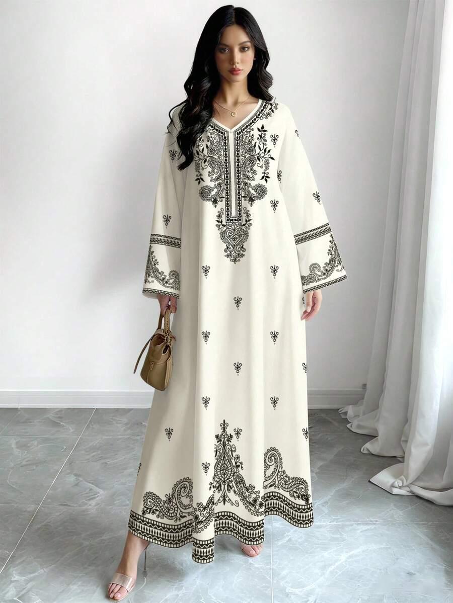 maxi sukienka print v neck 