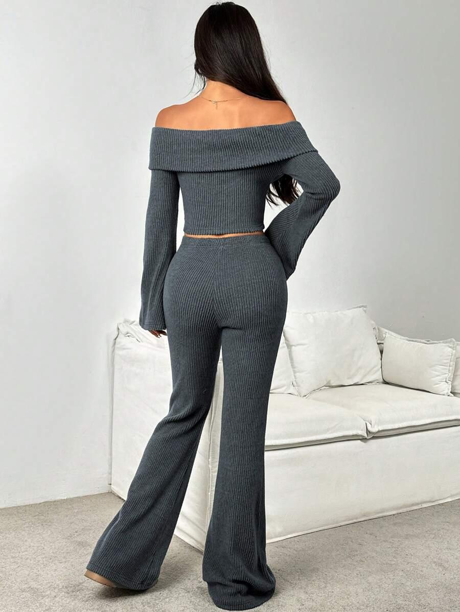 SWETER SPODNIE KOMPLET DZIANINOWY