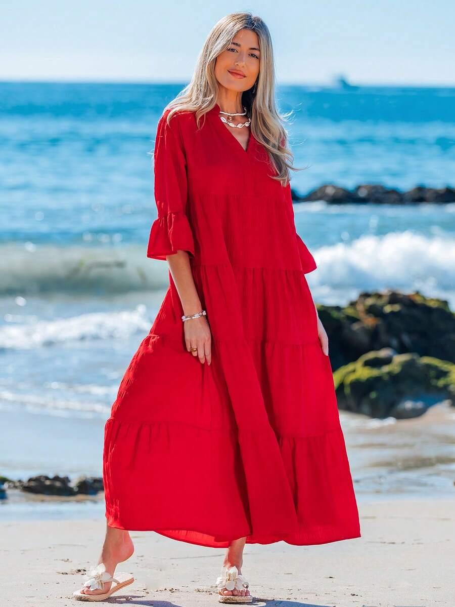 czerwona maxi sukienka