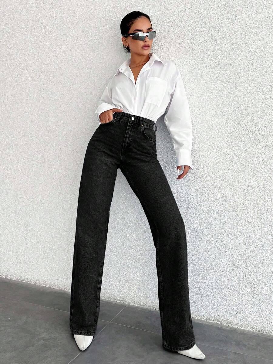CZARNE PROSTE JEANSY 