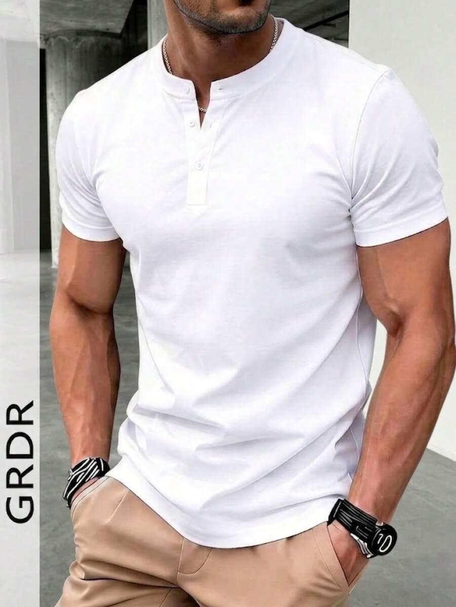 biały t-shirt guziki 