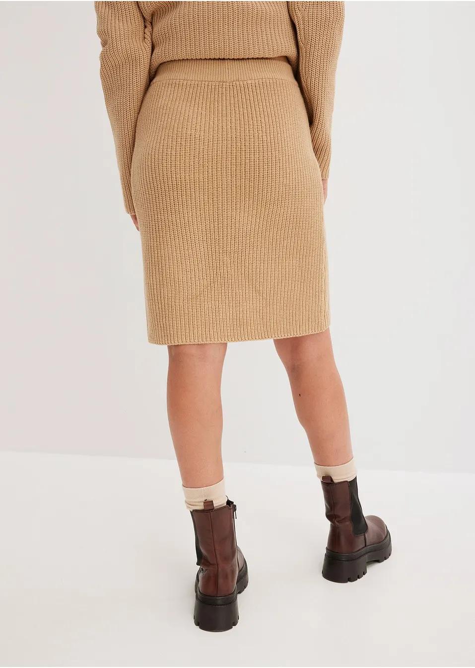 SPÓDNICA PLUS SIZE OŁÓWKOWA BAWEŁNA PRZED KOLANO