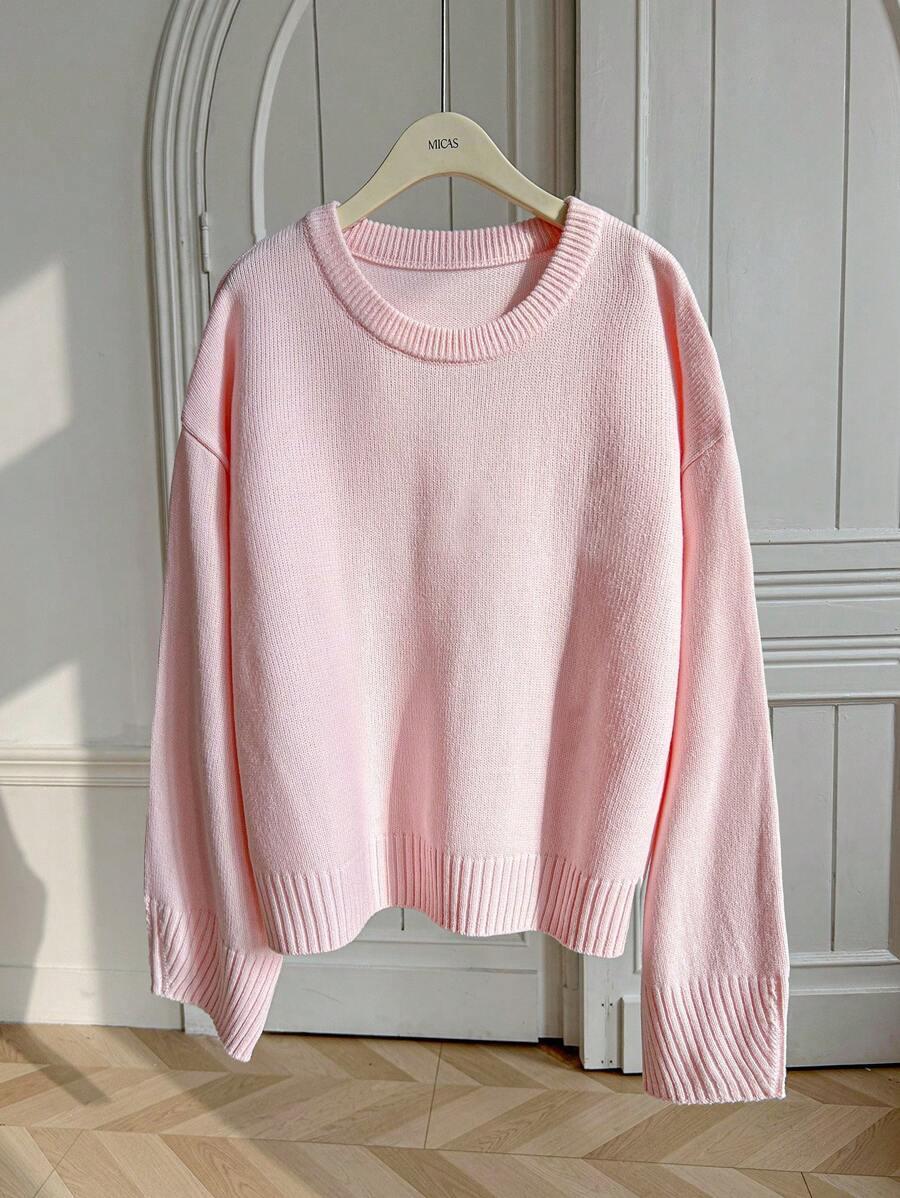RÓŻOWY SWETER OKRĄGŁY DEKOLT 