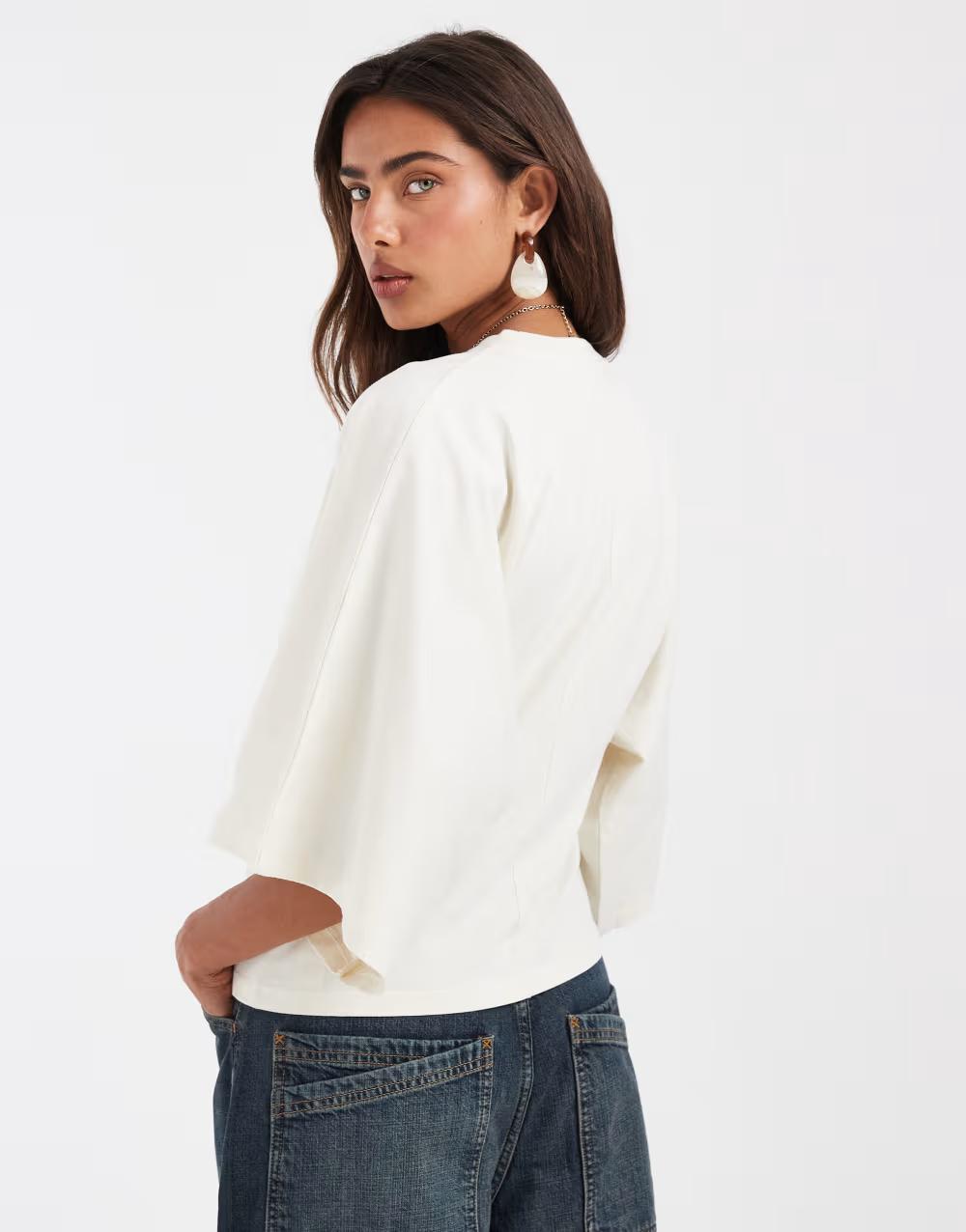 kremowy BAWEŁNIANY t-shirt casual