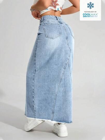NIEBIESKA MAXI SPÓDNICA JEANS