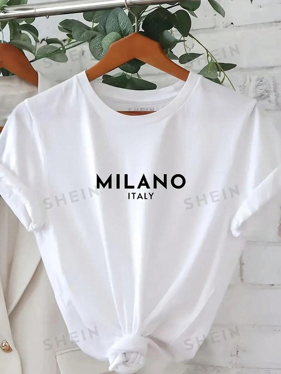 biały t-shirt napis milano italy