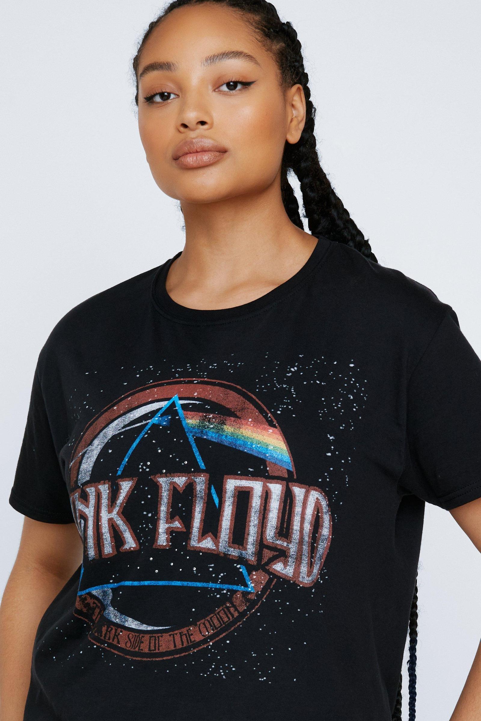 t-shirt z okrągłym dekoltem print napis pink floyd