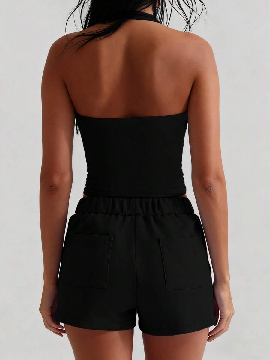 CZARNY TOP V-NECK 