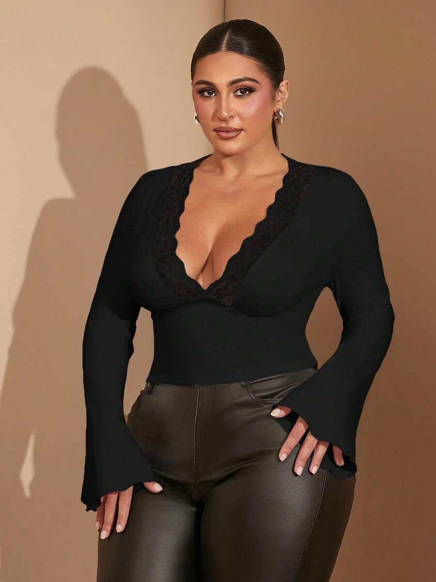 czarna bluzka v-neck