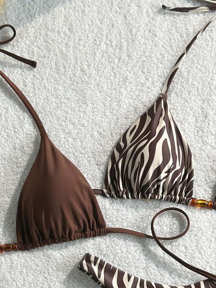 dwuczęściowy strój kąpielowy animal print