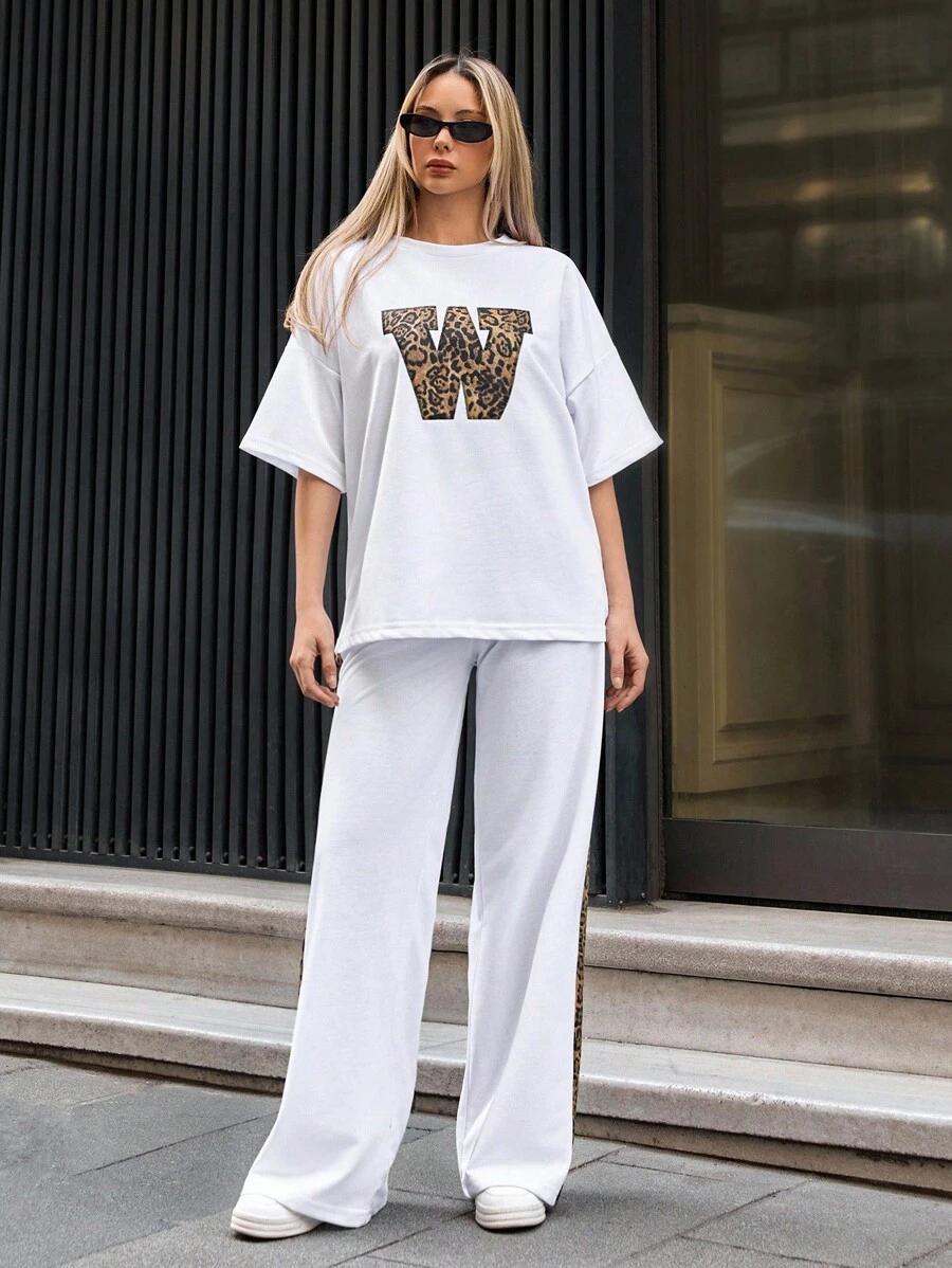 komplet t-shirt spodnie animal print