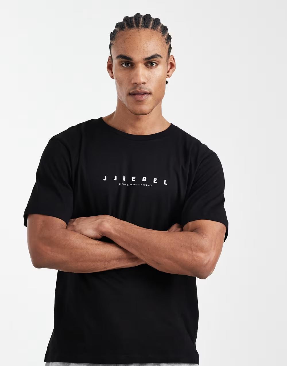 CZARNY BAWEŁNIANY GŁADKI T-SHIRT NADRUK