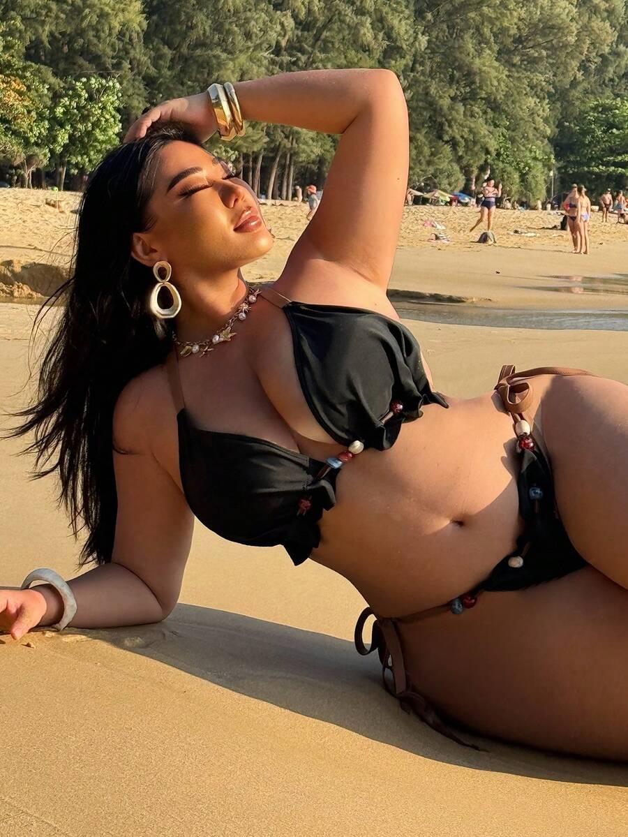 czarny dół od bikini zdobienie