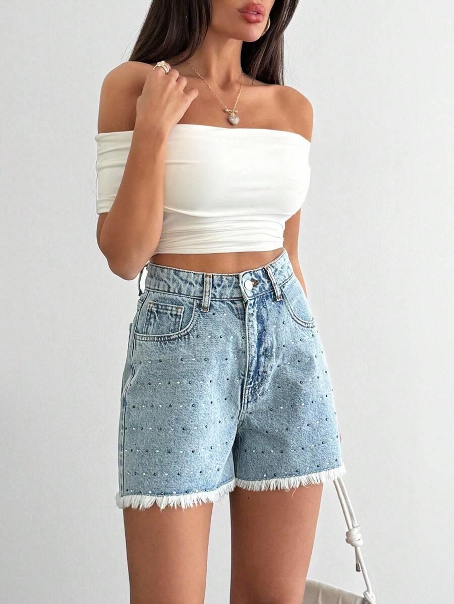 NIEBIESKIE SPODENKI JEANS zdobienia