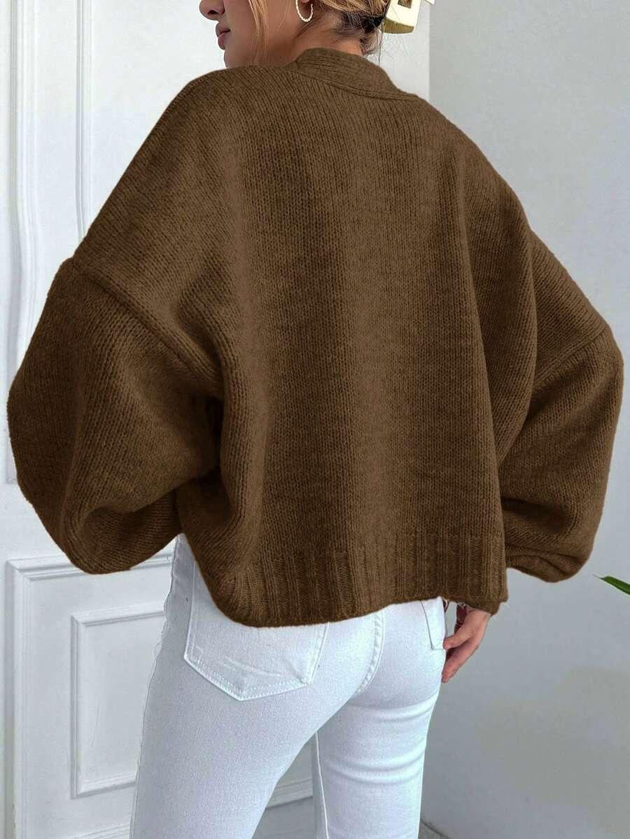 BRĄZOWY LUŹNY SWETER GUZIKI
