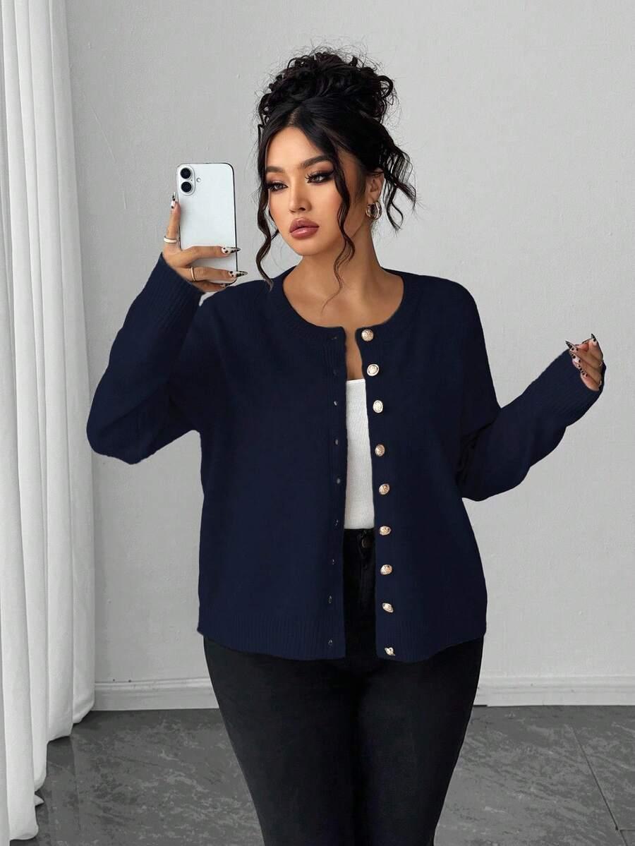 GRANATOWY SWETER GUZIKI