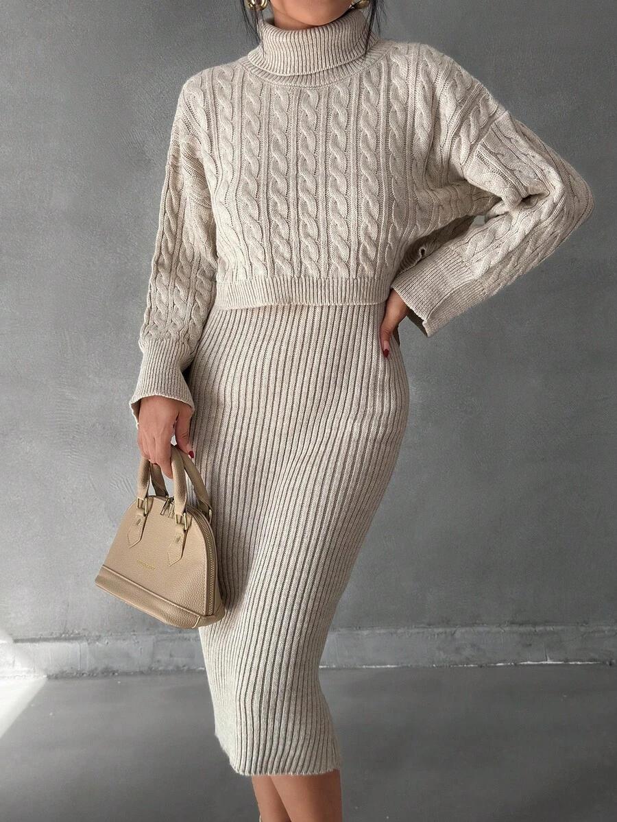 DZIANINOWY KOMPLET SUKIENKA SWETER