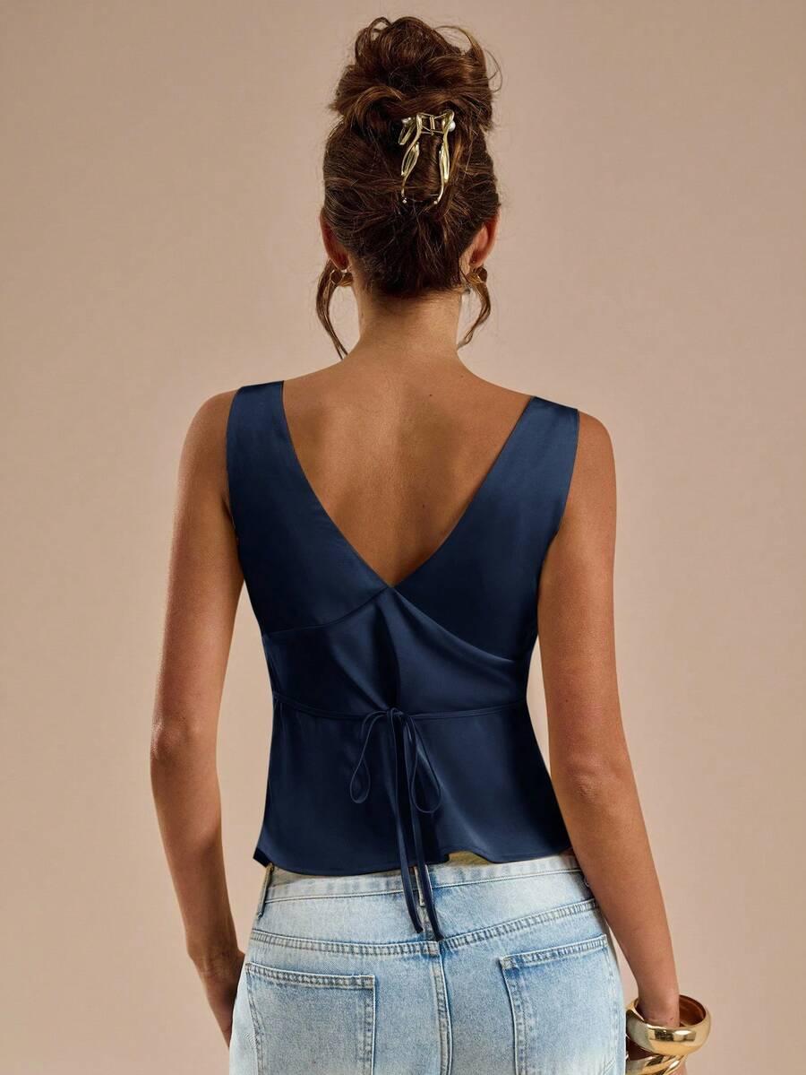 GRANATOWY SATYNOWY TOP