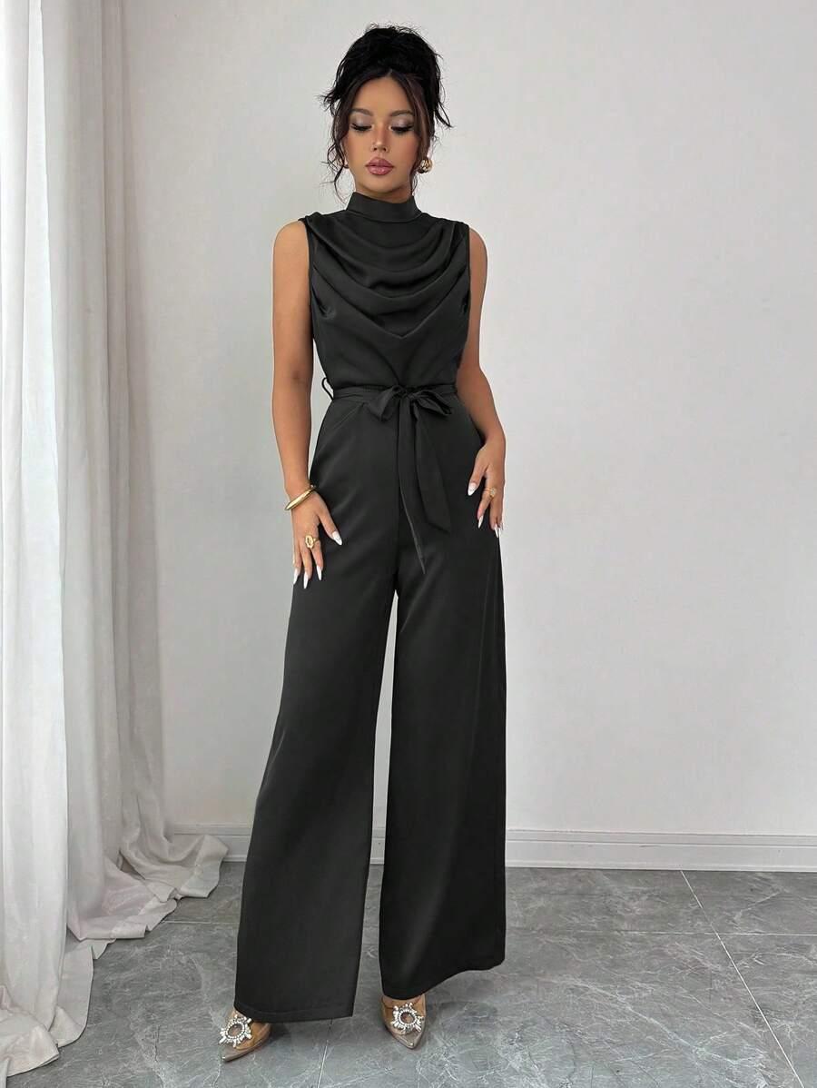 czarny elegancki kombinezon 