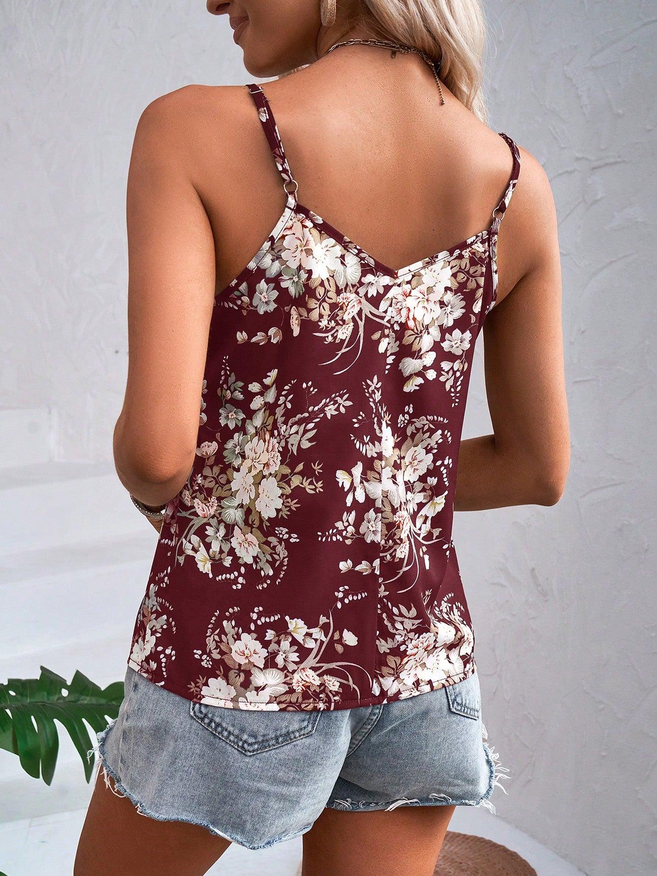 TOP NA RAMIĄCZKACH FLORAL PRINT KORONKA