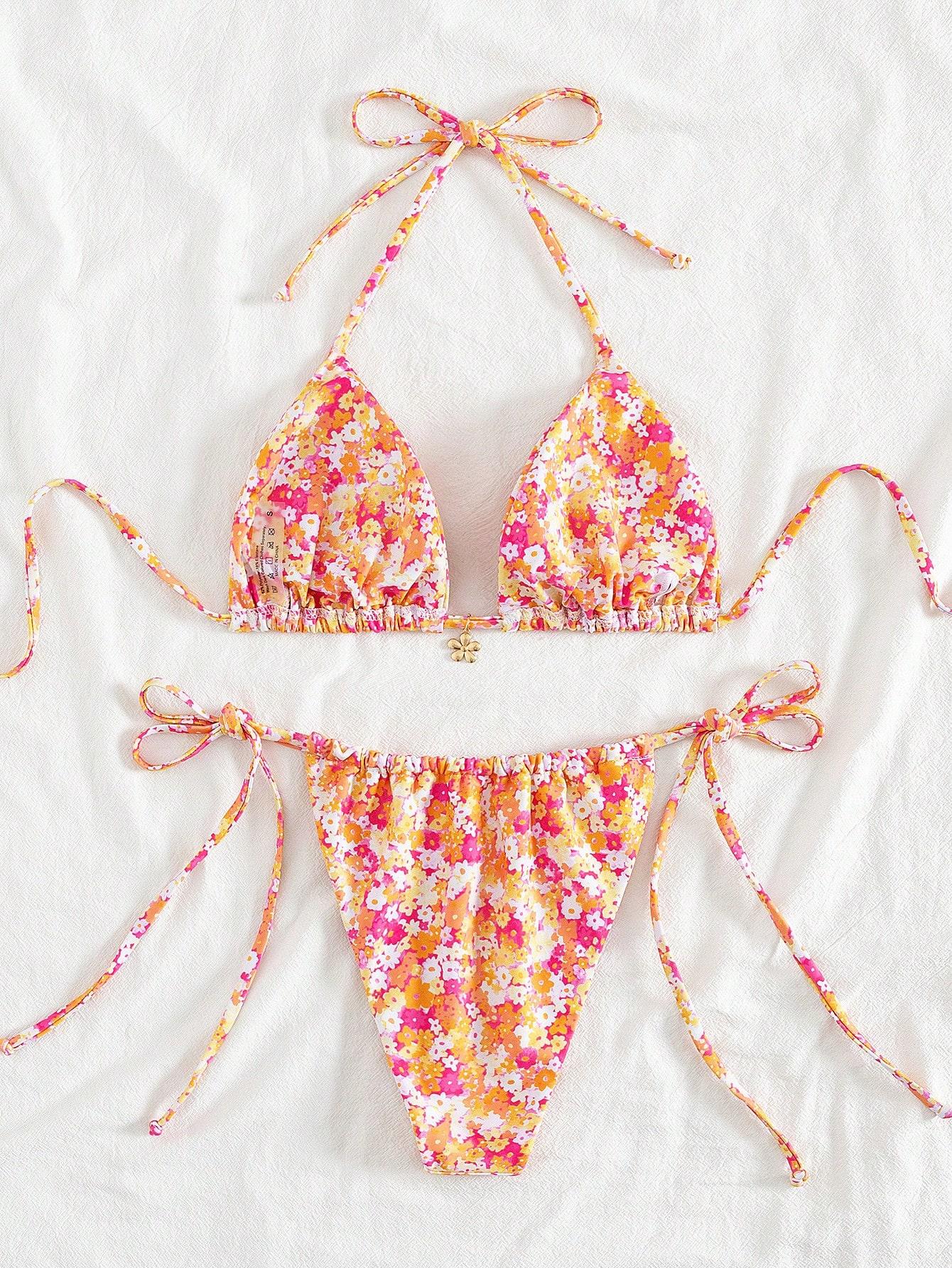 komplet bikini wiązanie print 