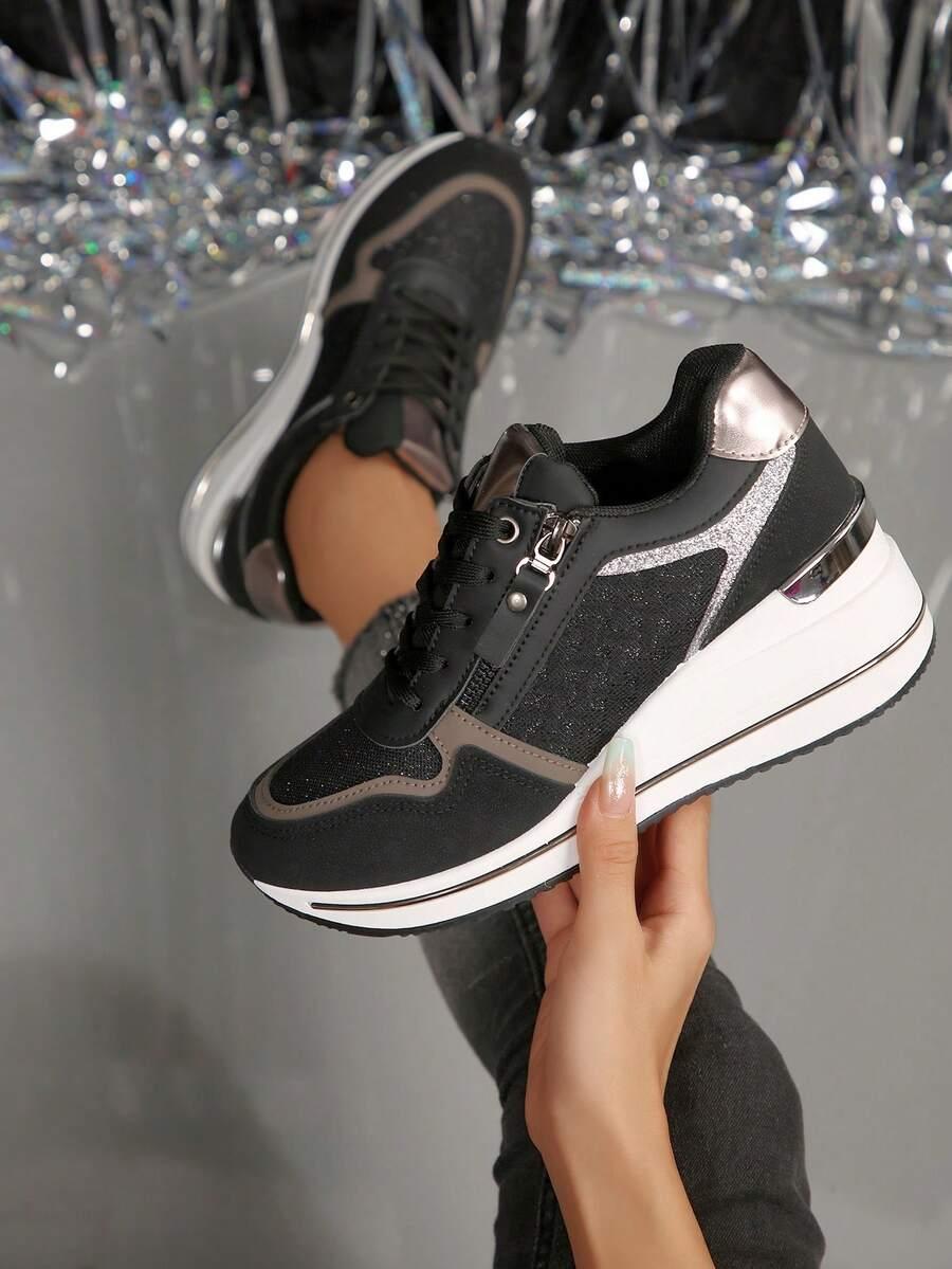 czarne buty sportowe na koturnie 