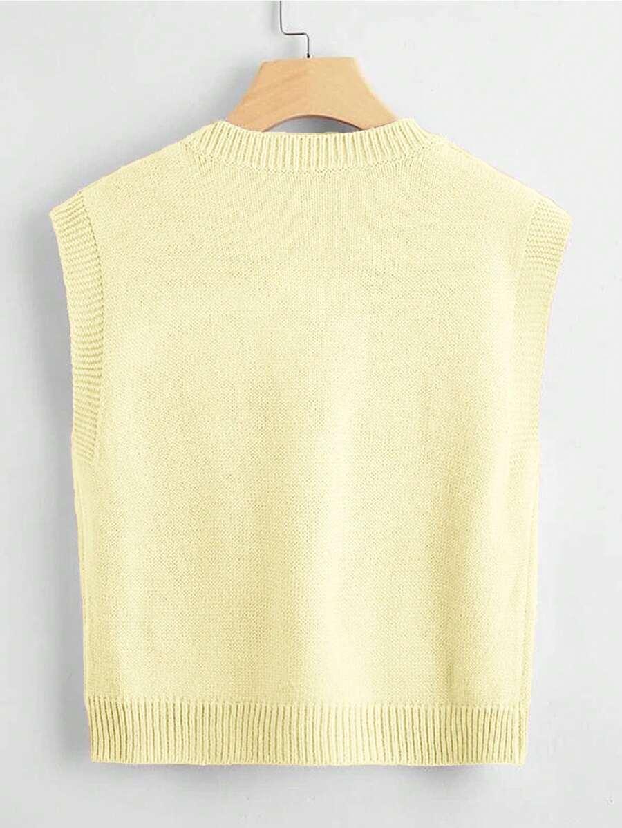 żółty sweter bez rękawów v-neck