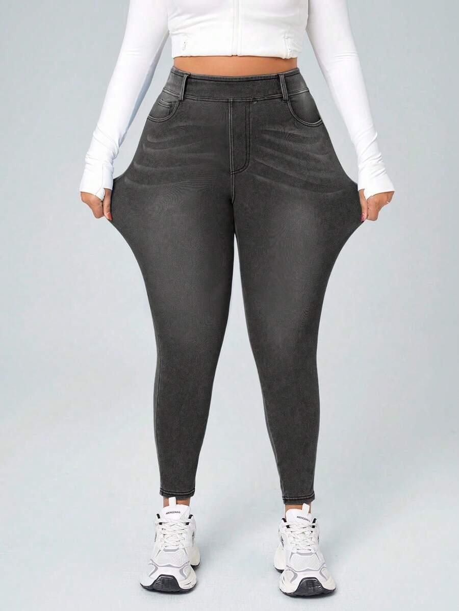 SZARE LEGGINSY IMITACJA JEANSU 