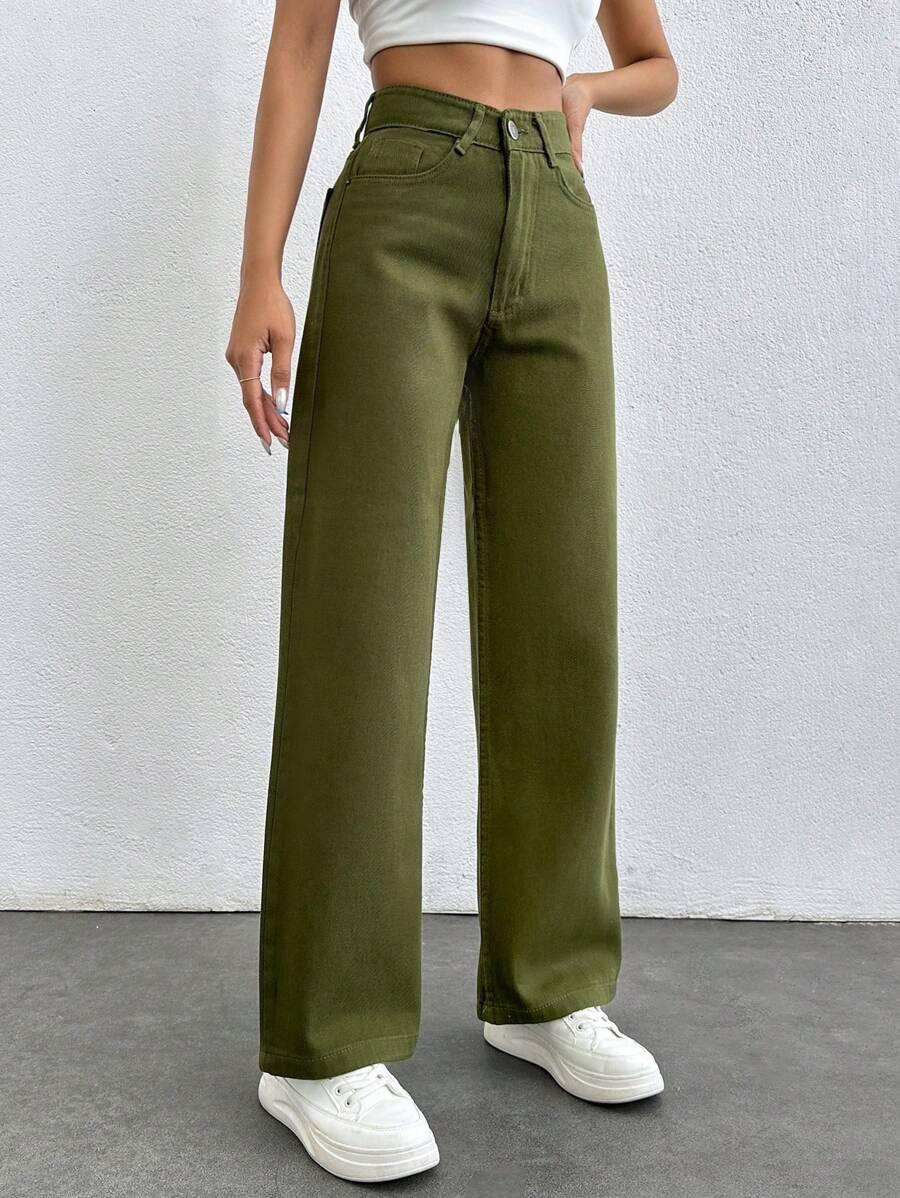 KREMOWE PROSTE SPODNIE JEANS