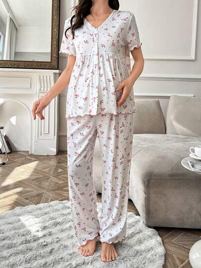 piżama dwuczęściowa wzór kwiaty