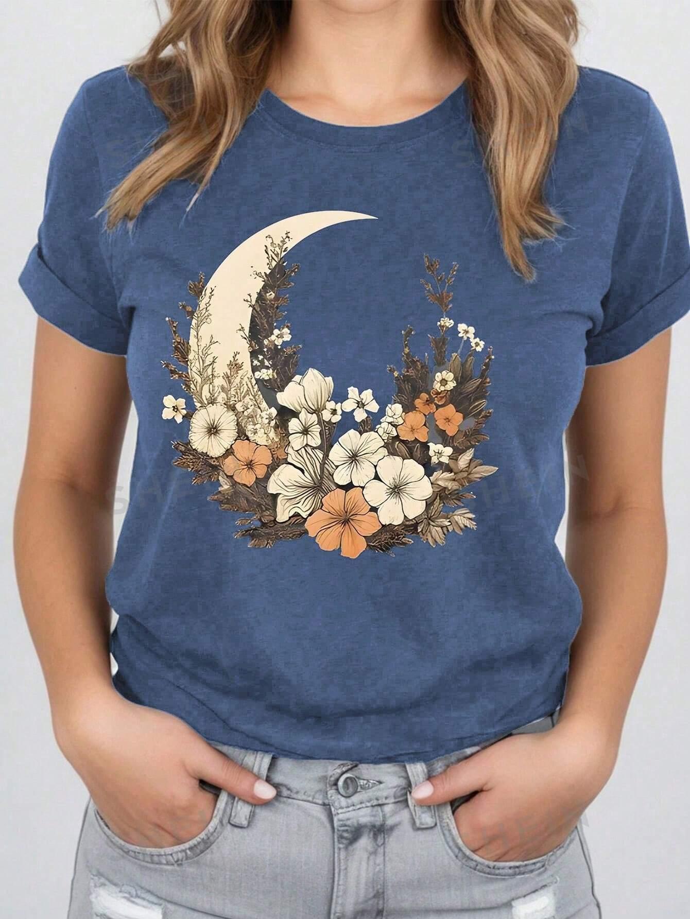 t-shirt okrągły dekolt nadruk