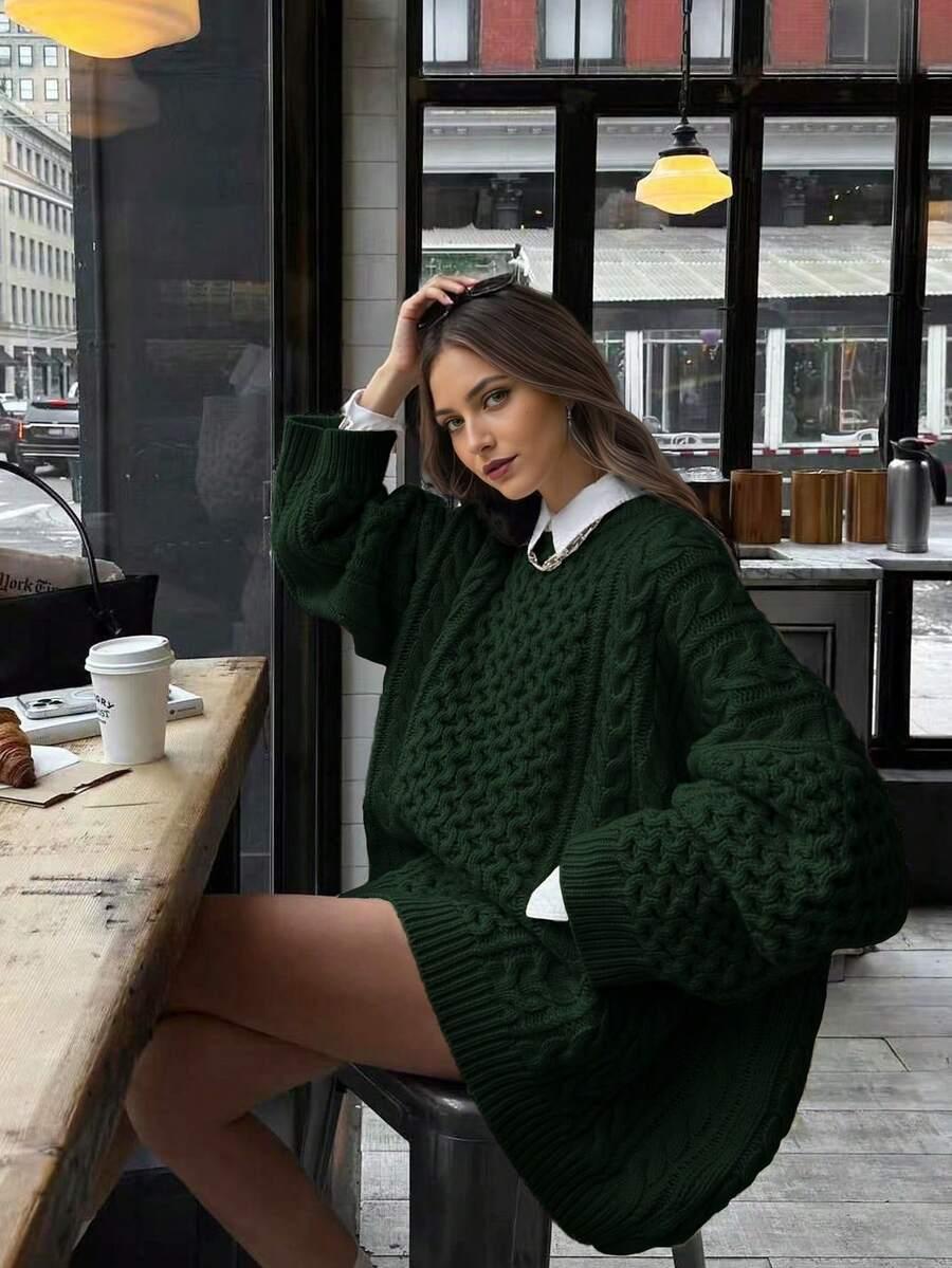ZIELONY DZIANINOWY SWETER 