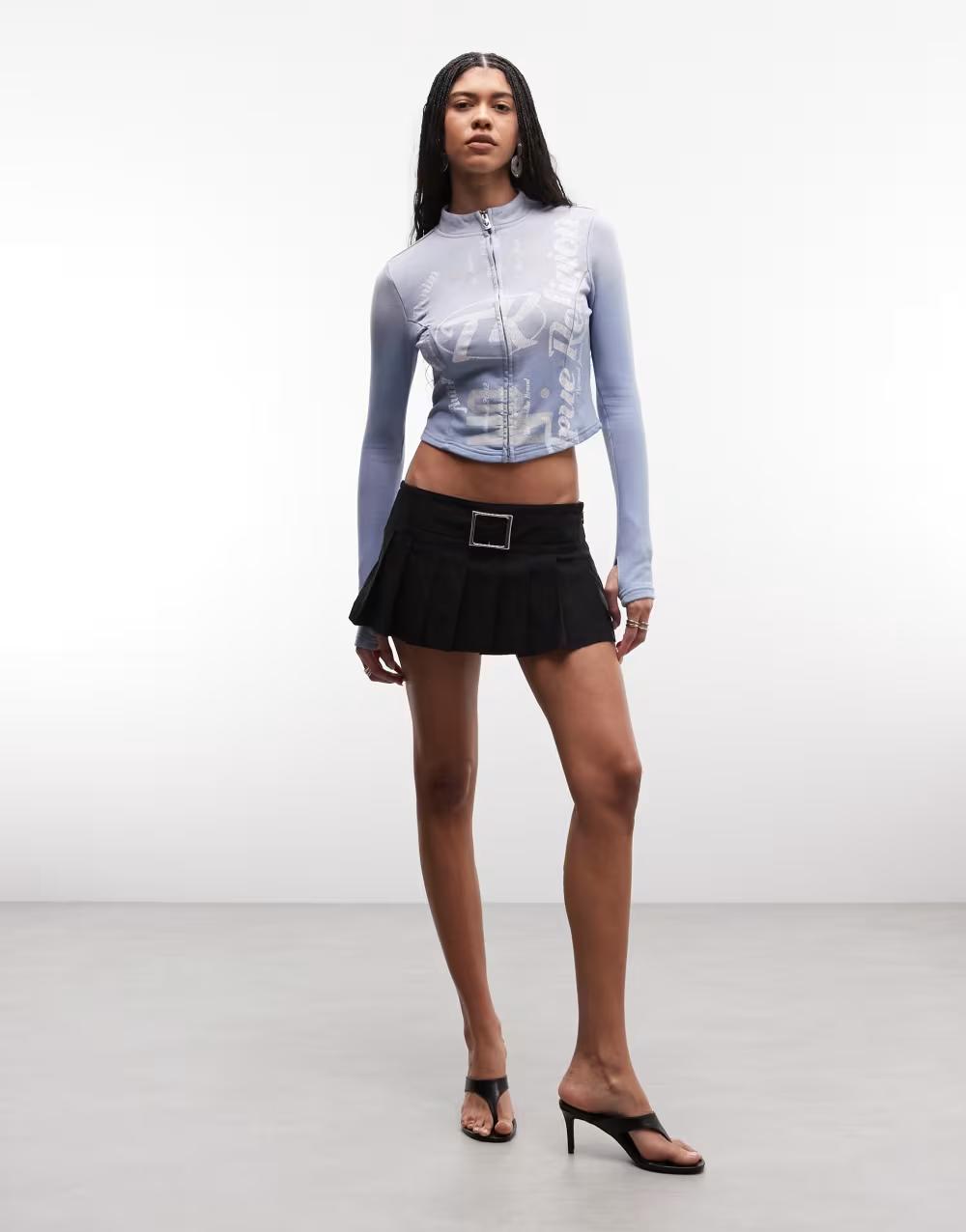 niebieska rozpinana krótka bluza washed nadruk