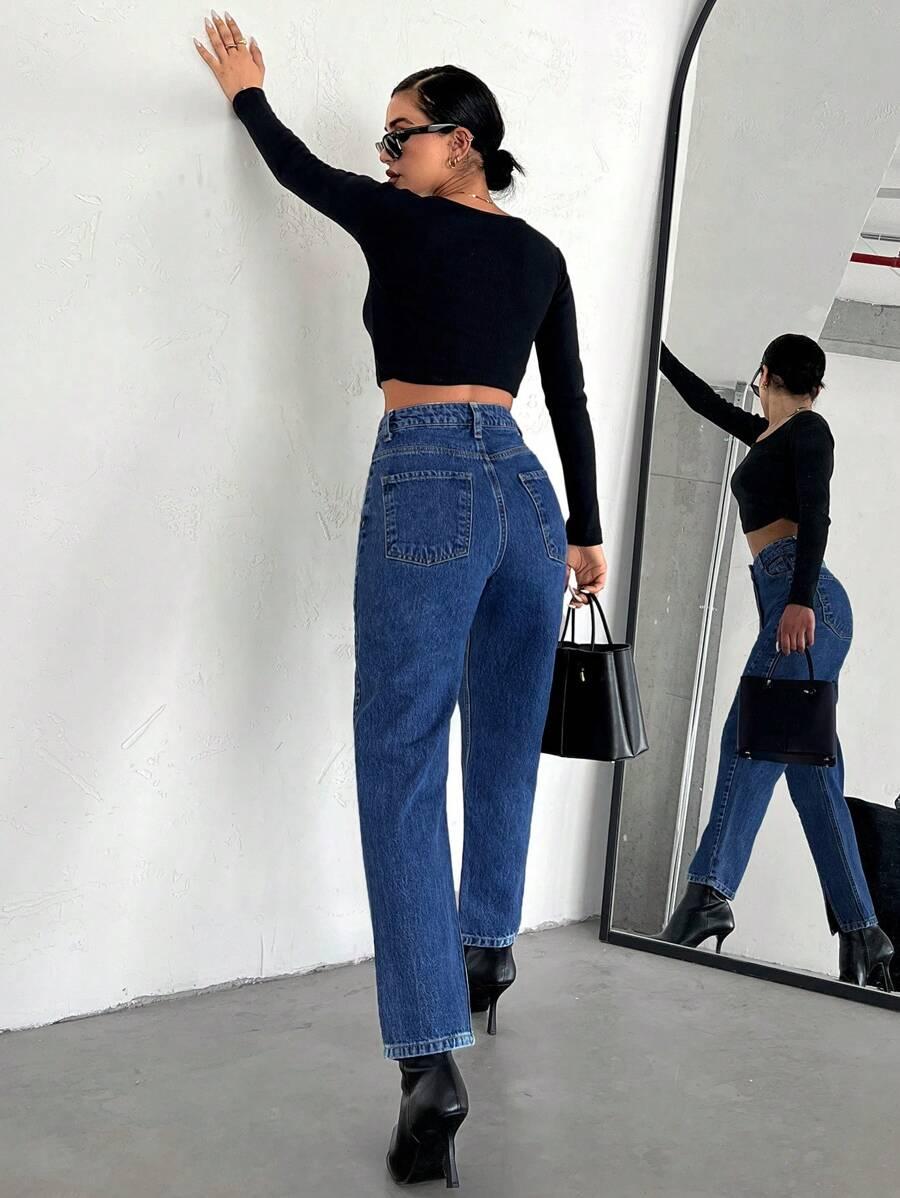NIEBIESKIE PROSTE SPODNIE JEANS