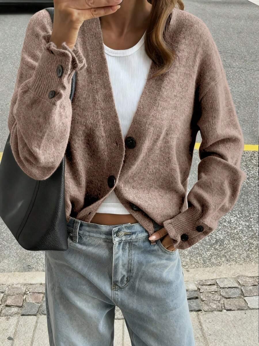 brązowy sweter kardigan