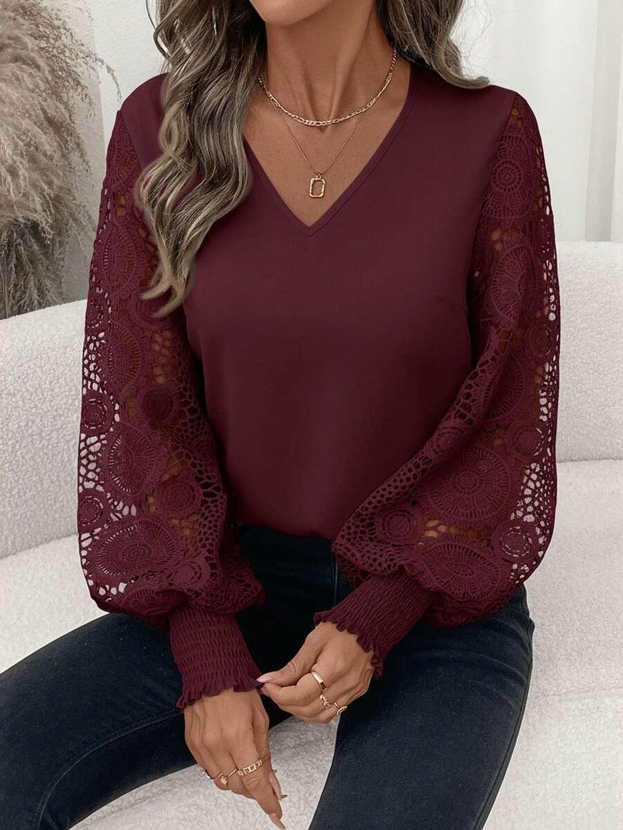bordowa bluzka v neck 