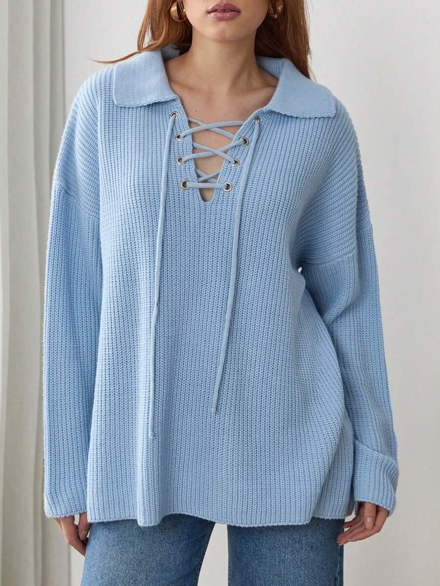 SWETER DAMSKI V-DEKOLT REGULAR WKŁADANY PRZEZ GŁOWĘ