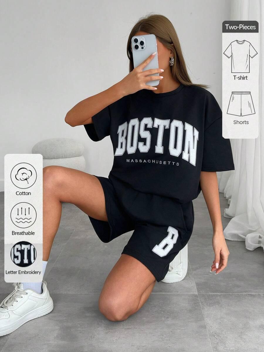 czarny komplet t-shirt spodenki
