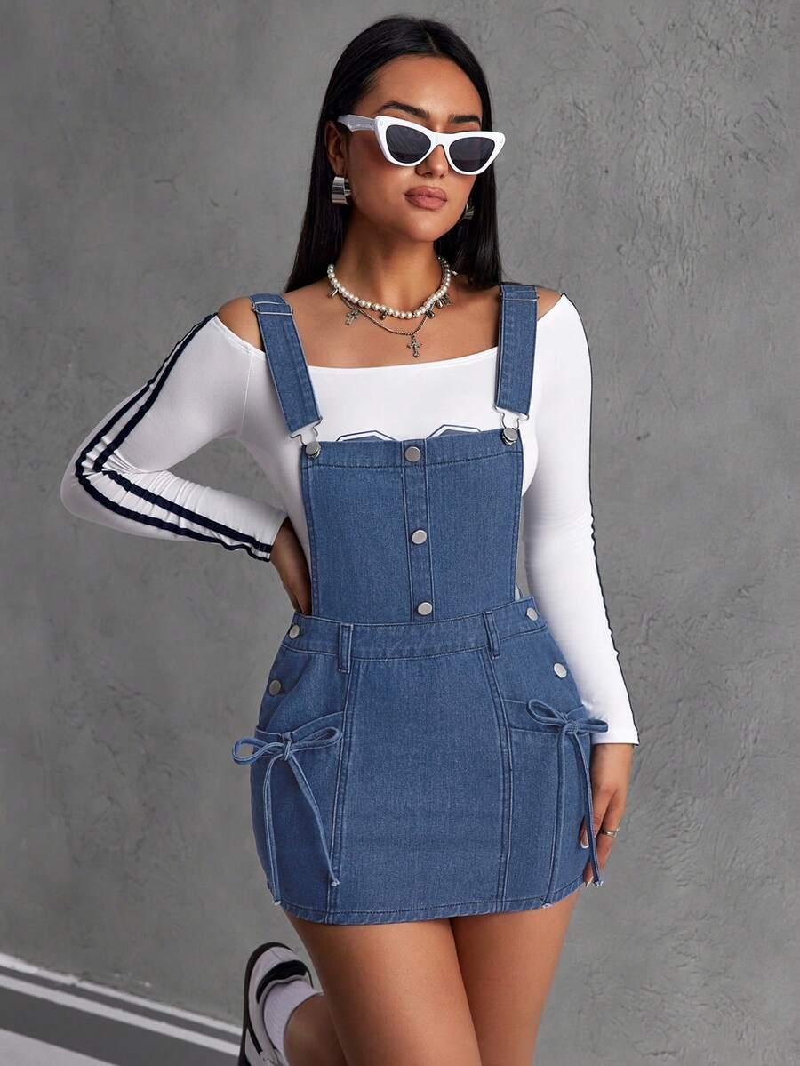 niebieska spódnica ogrodniczka jeans