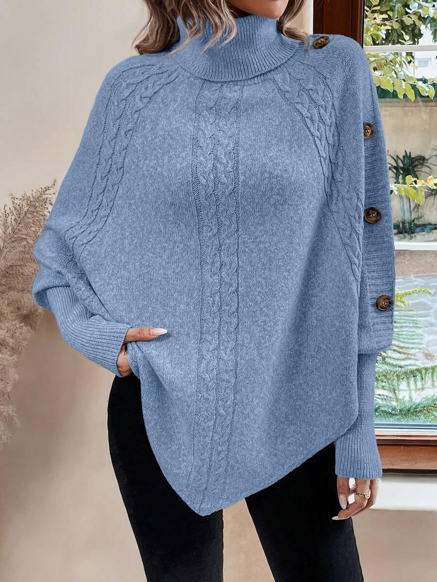 niebieski sweter z golfem ponczo