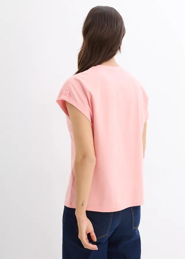 różowy t-shirt okrągły dekolt