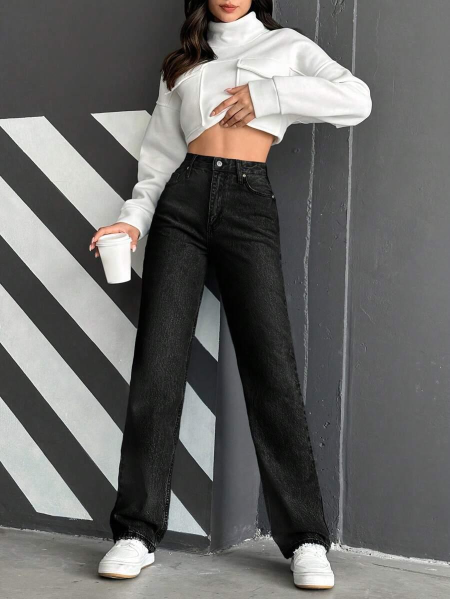 CZARNE PROSTE SPODNIE JEANS