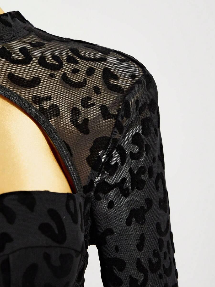 CZARNE BODY Z DŁUGIM RĘKAWEM ANIMAL PRINT 