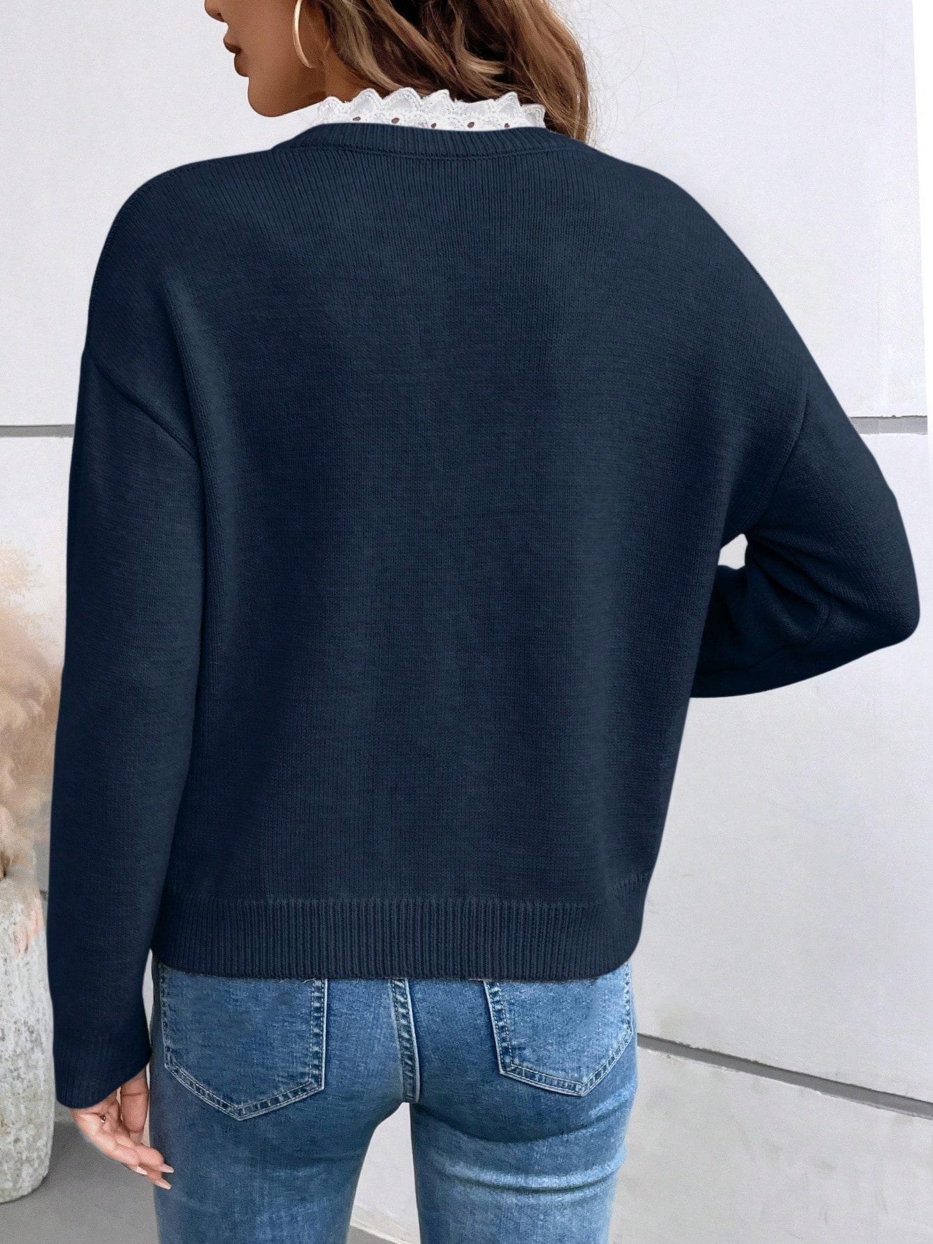 GRANATOWY SWETER KOŁNIERZYK 