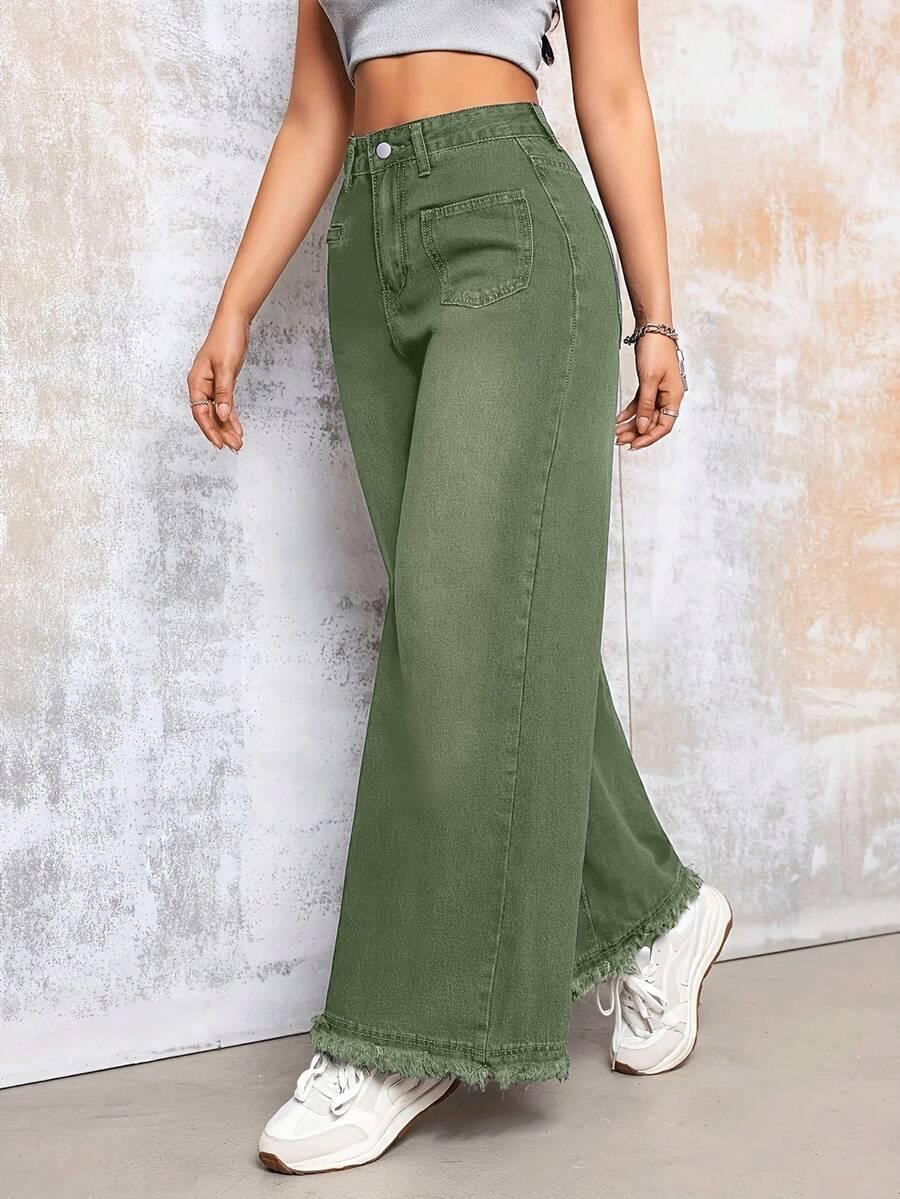 zielone spodnie jeans