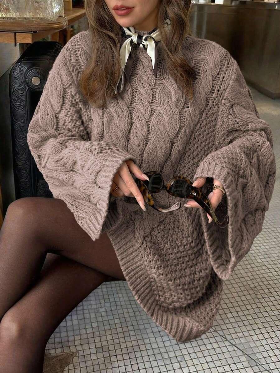 BEŻOWY SWETER DZIANINA 