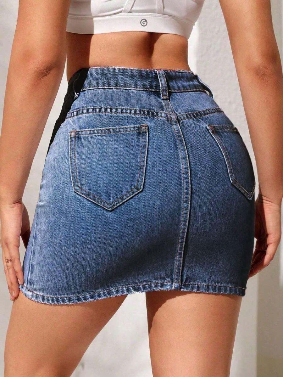 niebieska spódnica jeans