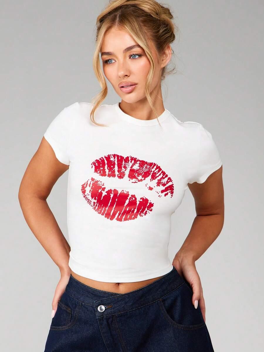biały top nadruk