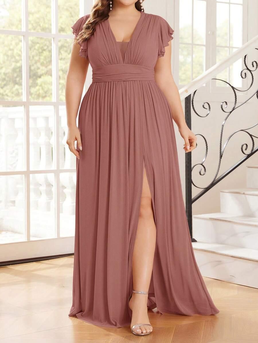 rozkloszowana maxi sukienka v neck rozcięcie 